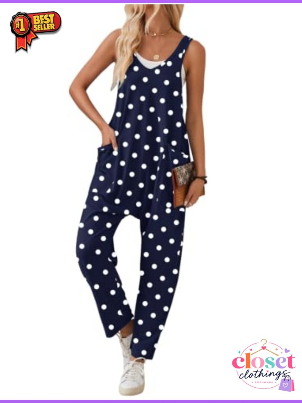 Women's Baggy Overalls Jumpsuit Loose Fit Sleeveless V-Neck Casual Romper
